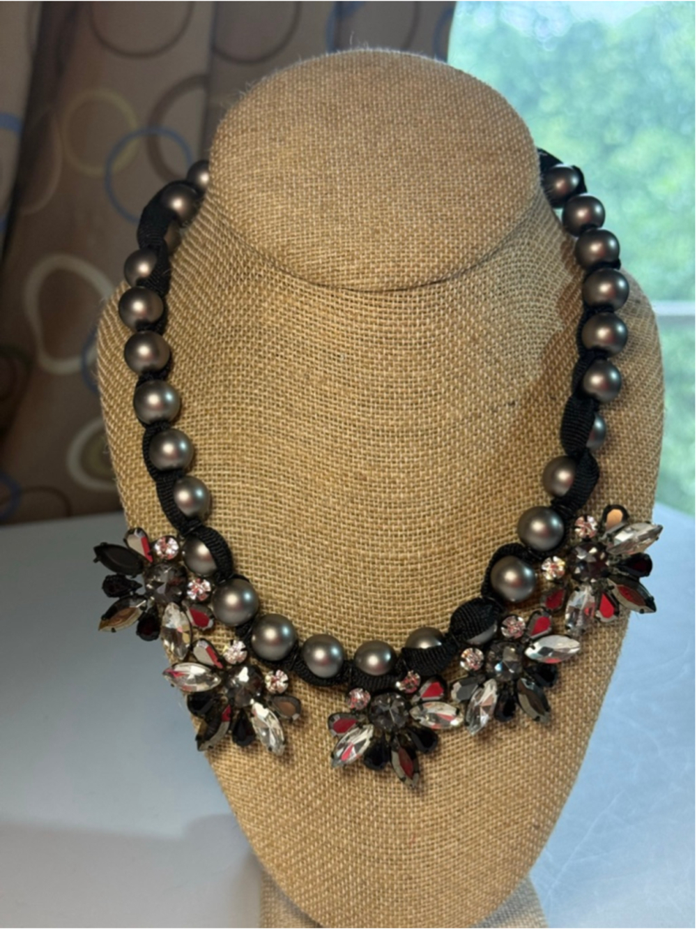 Vintage Y2K LOFT Black & Silver Beaded Statement Necklace
